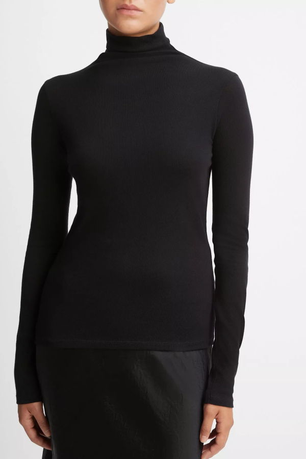 vince. Essential Long Sleeve Turtleneck Sweater - Black