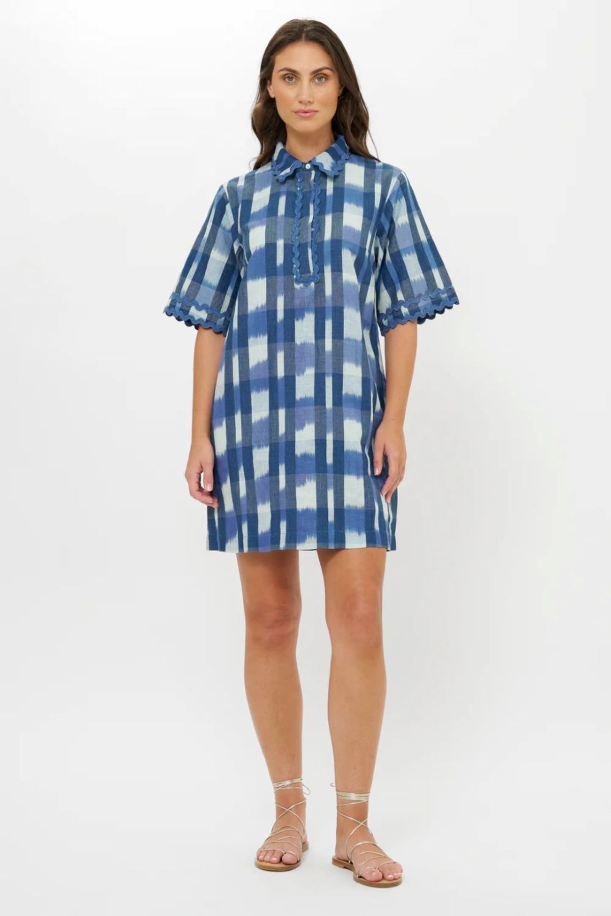 oliphant mini dresses OLIPHANT V-NECK ROLL SLEEVE MINI DRESS