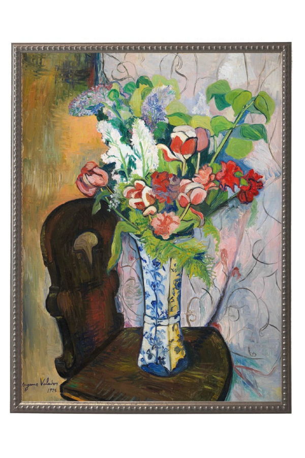 Antique Curiosities Colorful Flowers in Ornate Vase Framed Print