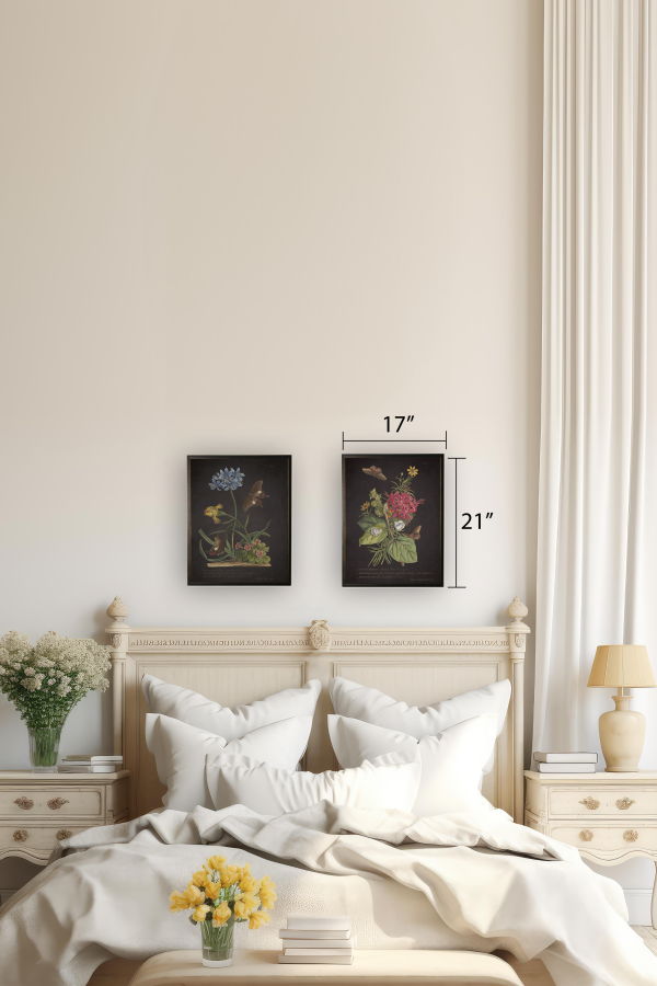 Antique Curiosities Red and Yellow Flowers with Butterflies Framed Print