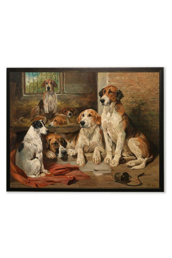 Antique Curiosities Resting Dogs Framed Art