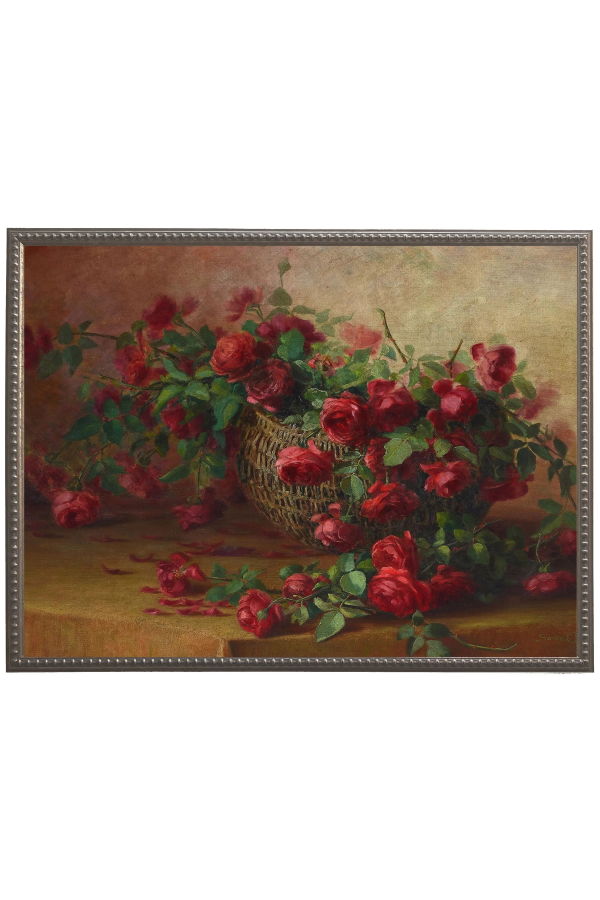 Antique Curiosities Vintage Floral Oil Painting Reproduction - Pewter