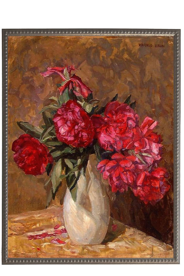 Antique Curiosities Vintage Floral Oil Painting Reproduction Wall Art - Pewter