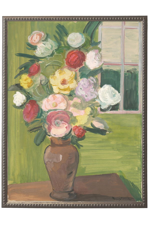 Antique Curiosities Vintage Floral Oil Painting Reproduction Wall Art - Pewter