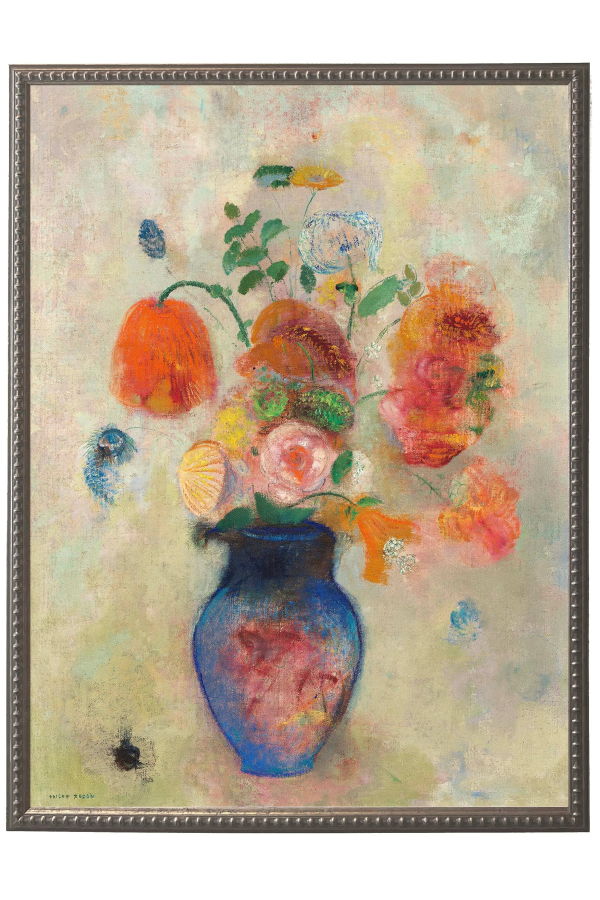 Antique Curiosities Vintage Floral Oil Painting Reproduction Wall Art - Pewter