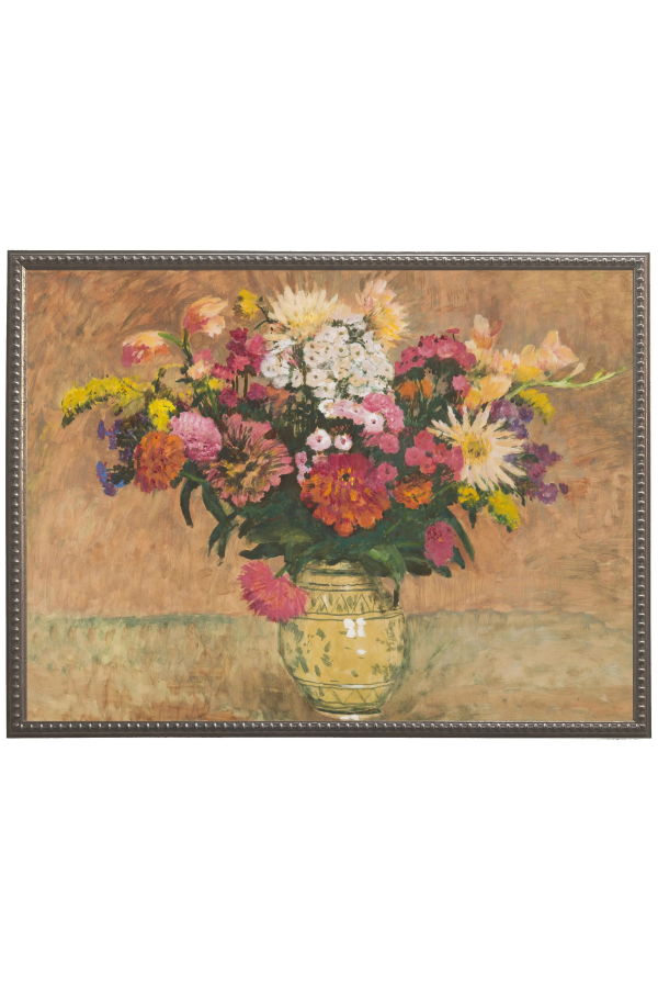 Antique Curiosities Vintage Floral Oil Reproduction Framed Wall Art - Pewter