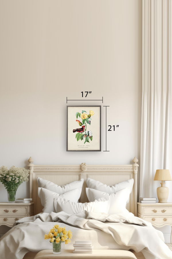 Antique Curiosities Vintage Flycatcher and Flower Print Beaded Pewter Framed Print