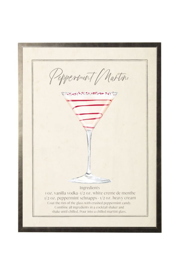 Antique Curiosities Watercolor Peppermint Martini Cocktail and Recipe Framed Print