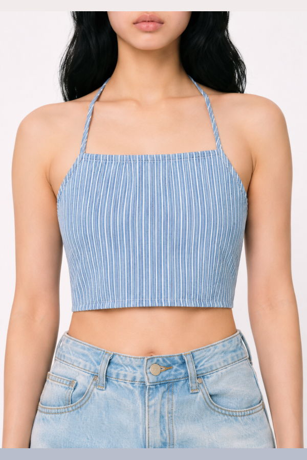 Colmillo de Morsa Striped Denim Halter Top