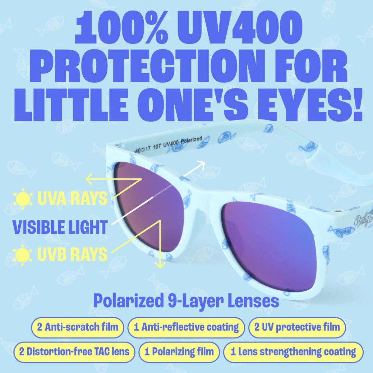 KIDS Baby Sunnies Fish Baby Polarized Strap UV Protection 0-24 Sunglasses - Blue - Image 9 of 12