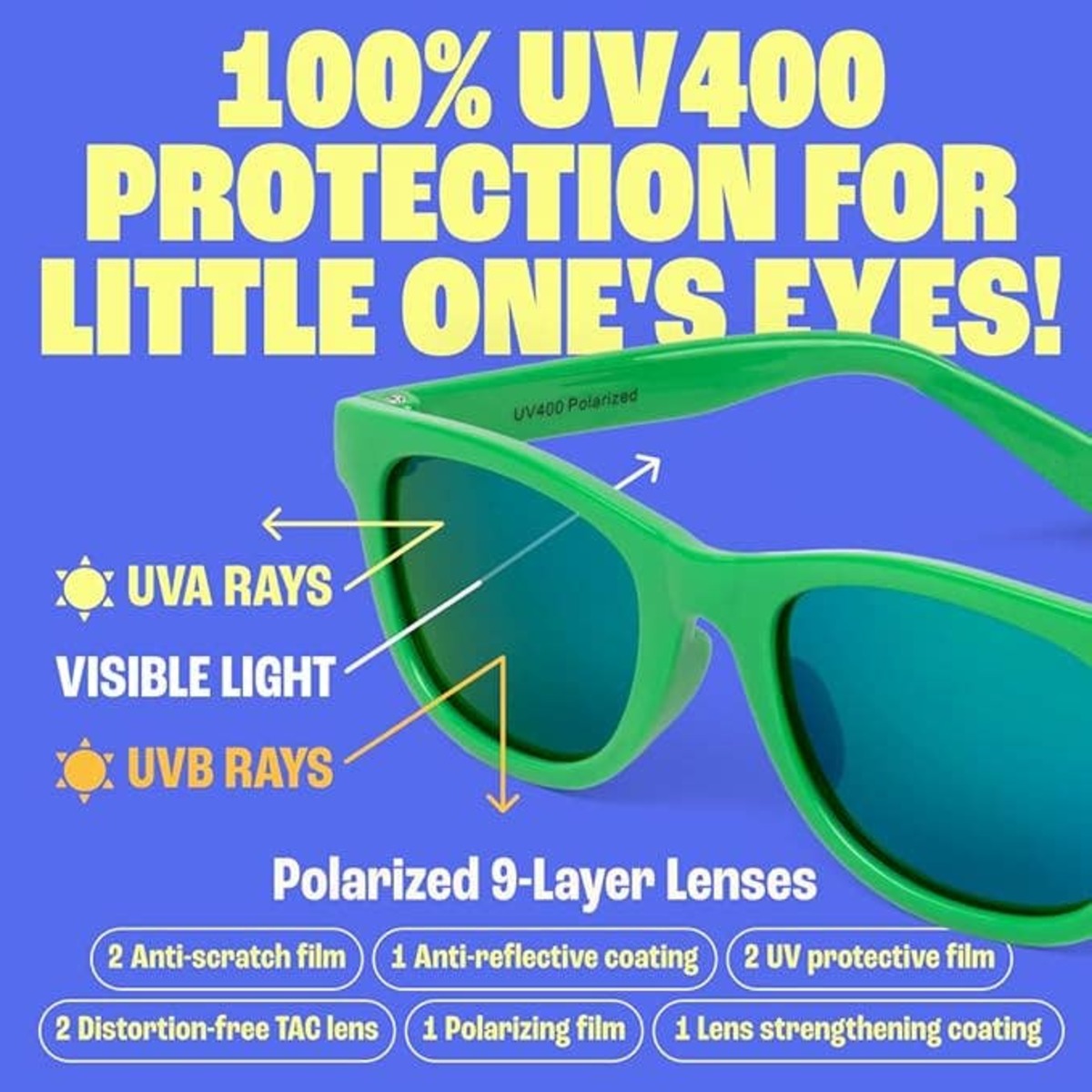 KIDS Baby Sunnies Polarized UV Protection 3-8 Sunglasses - Neon Green - Image 5 of 6
