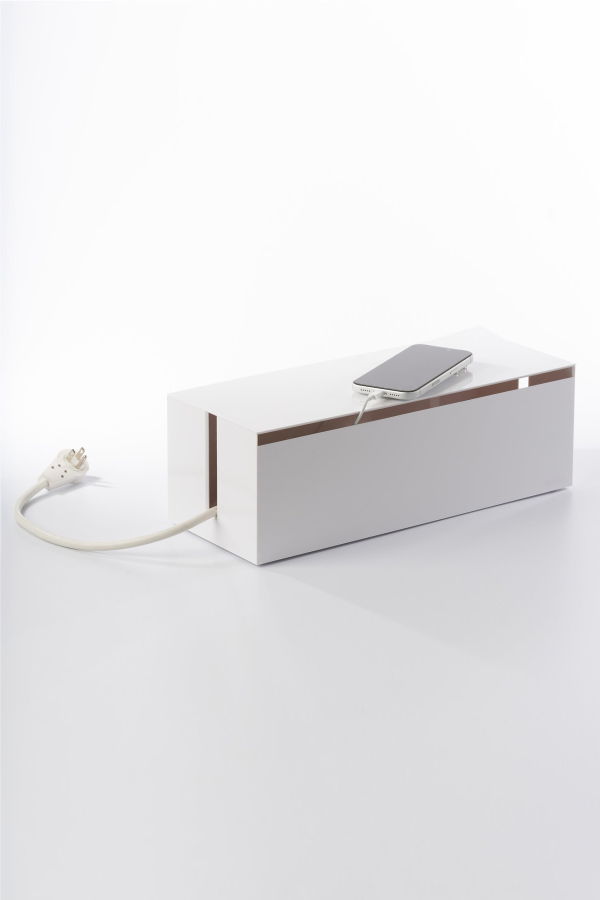 Yamazaki Home Cable Management Box - White/Taupe/Brown