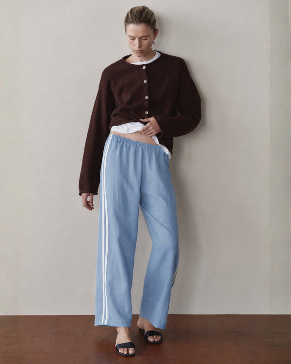Donni. The Linen Crop Stripe Pant - Cornflower