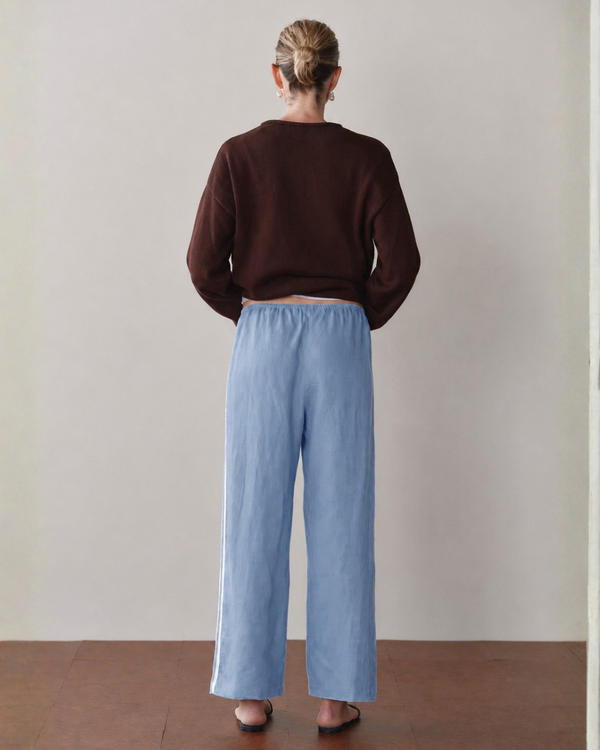Donni. The Linen Crop Stripe Pant - Cornflower