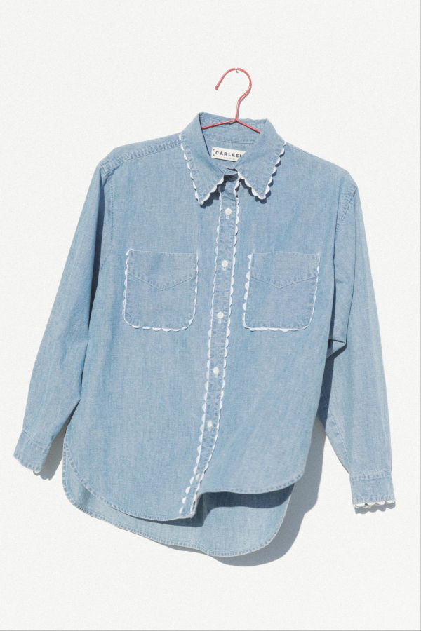 Carleen Rickrack Perfect Shirt - Medium Wash Chambray