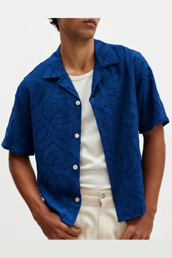 Wax London Curzon Shirt Jacquard - Blue