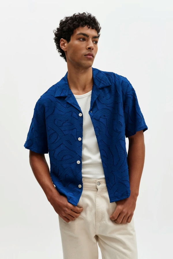 Wax London Curzon Shirt Jacquard - Blue