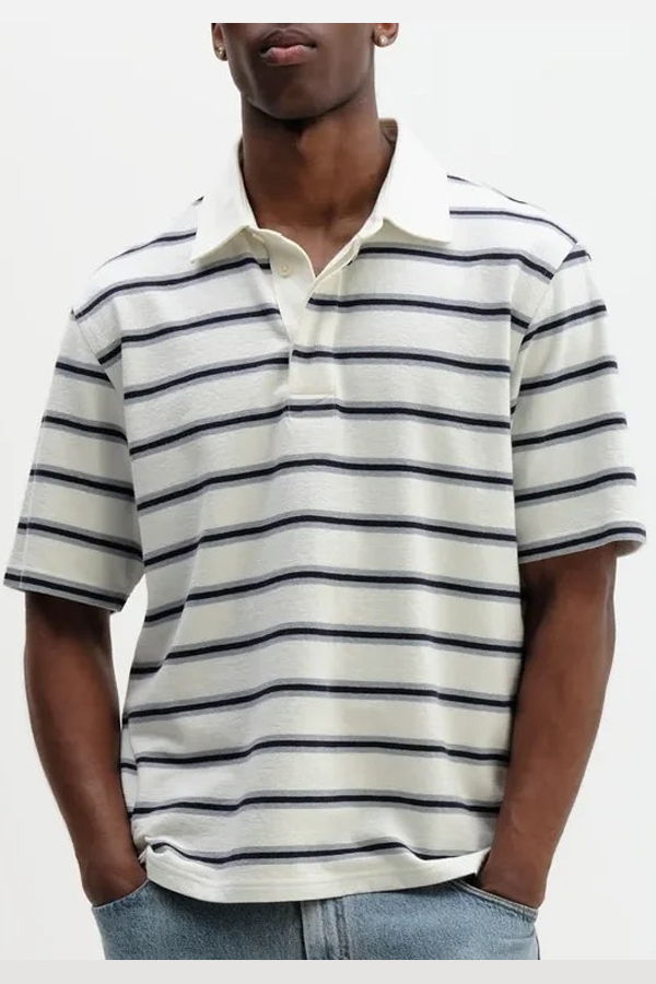 Wax London Redman Textured Stripe Polo Shirt - Ecru