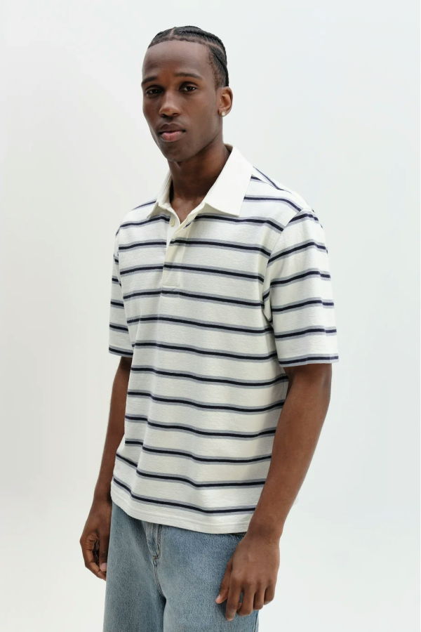 Wax London Redman Textured Stripe Polo Shirt - Ecru
