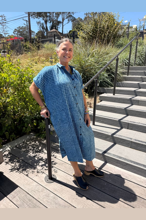 Happy French Gang Elise Dress Indigo Check Light