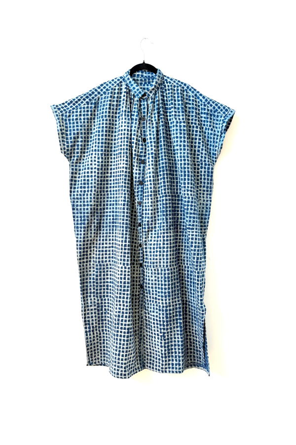 Happy French Gang Elise Dress Indigo Check Light