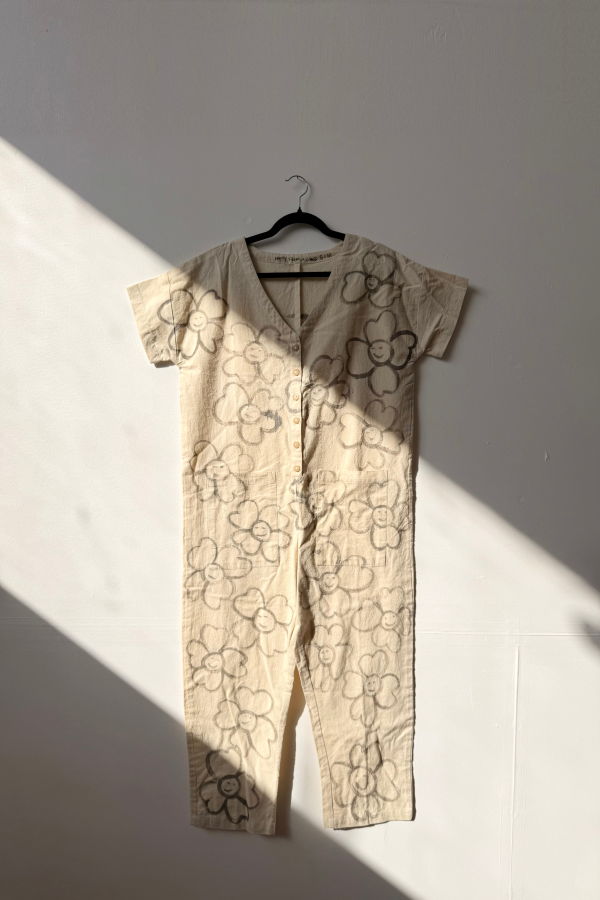 Happy French Gang #122 Hand-Painted Short Sleeve Jumpsuit S/M Les Fleurs