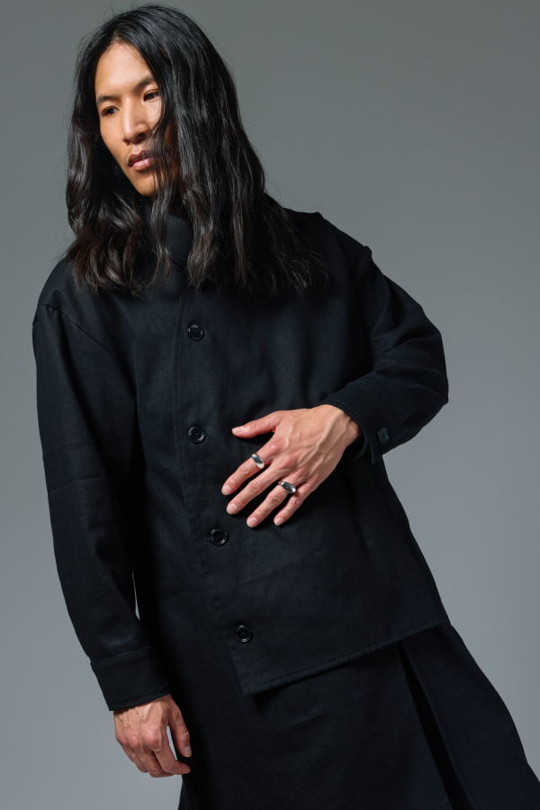 Shivajothi Asymmetrical Button Trench Coat