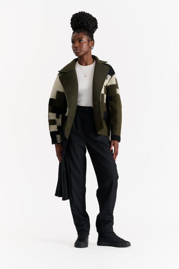 Shivajothi Cropped Pixelated Cameo Coat