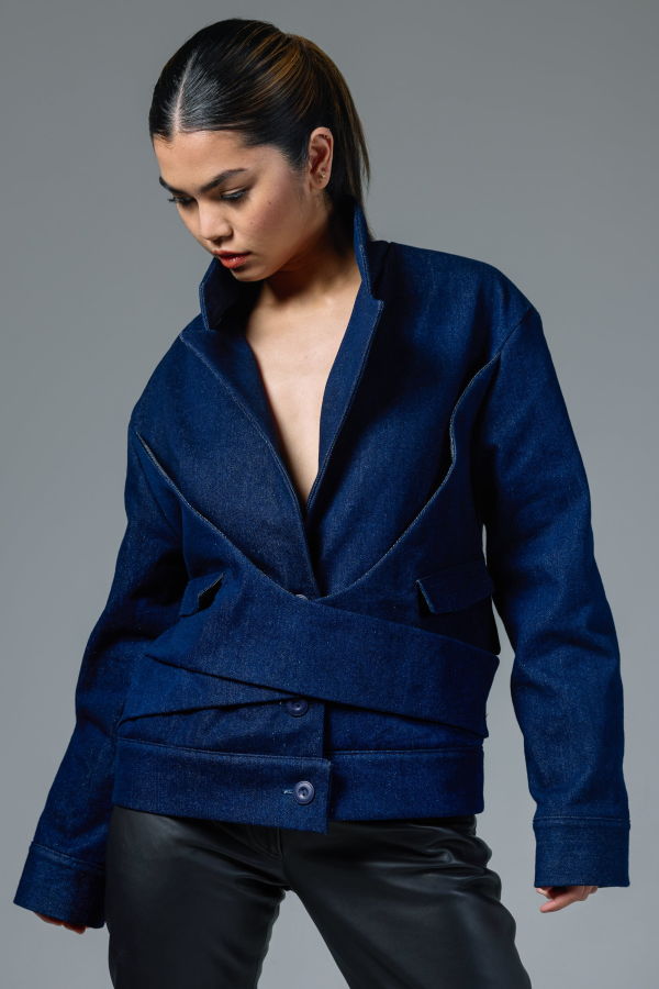 Shivajothi Denim Crisscross Jacket - Blue