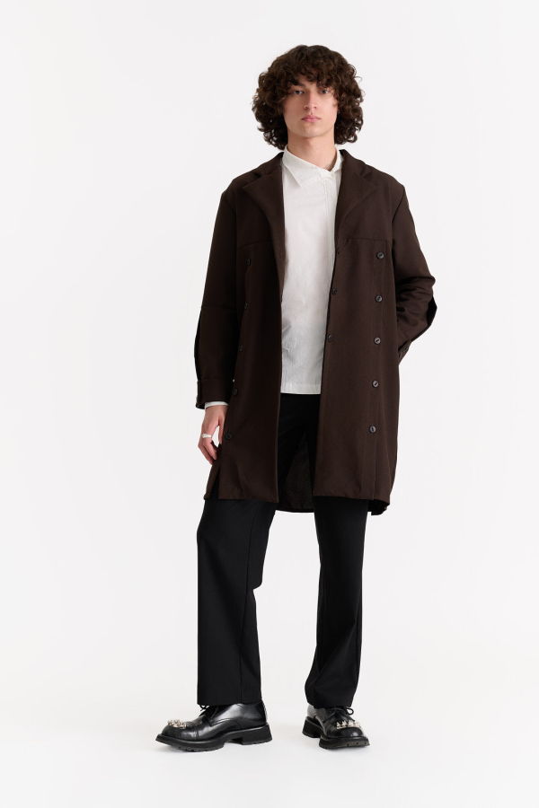 Shivajothi Multiple Button Placket Trench Coat - Dark Chocolate Brown