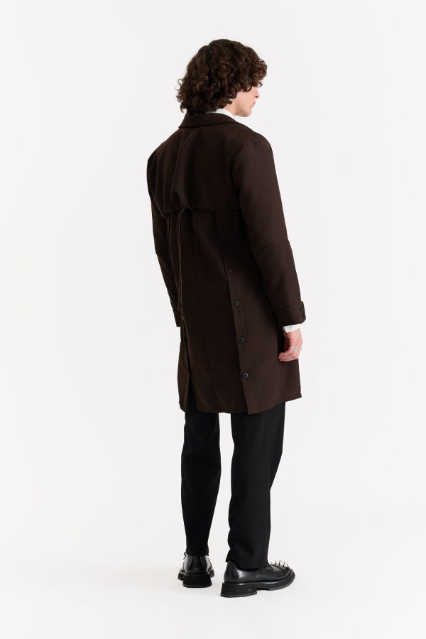 Shivajothi Multiple Button Placket Trench Coat - Dark Chocolate Brown