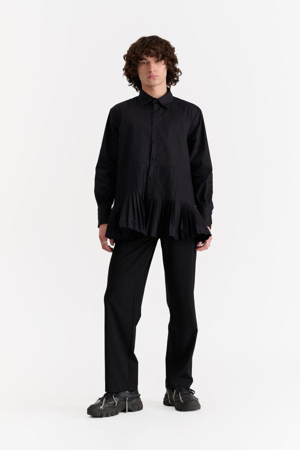 Shivajothi Pleated Panel Flared Dress Shirt