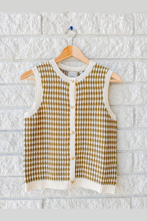 Varley Aura Knit Top - Egret / Golden Olive