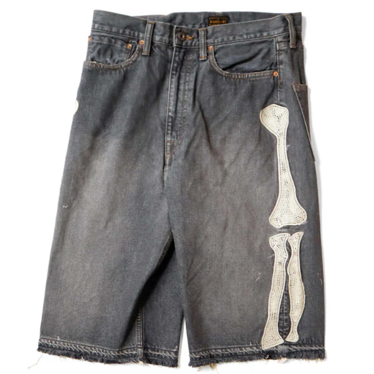 Kapital 14oz Black Denim 5P Shorts (Bone) - Image 2 of 5