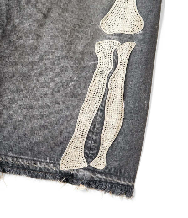 Kapital 14oz Black Denim 5P Shorts (Bone)