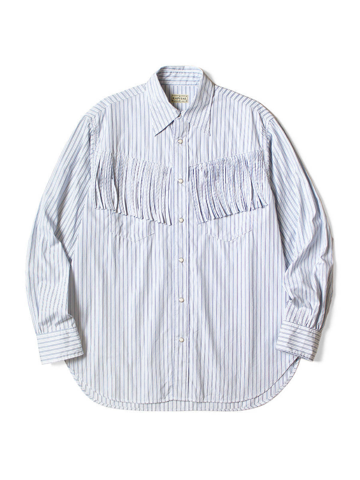 Kapital Cotton Stripe Fringed Husky Western Shirt - Big Border - Image 1 of 8
