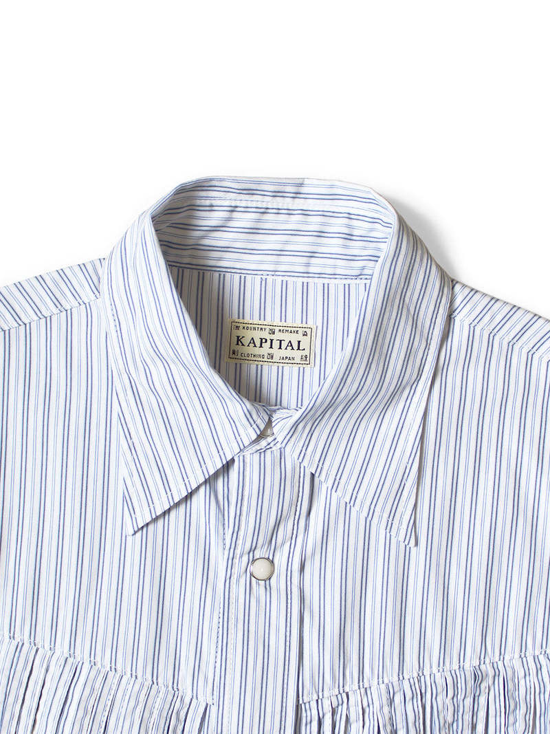 Kapital Cotton Stripe Fringed Husky Western Shirt - Big Border