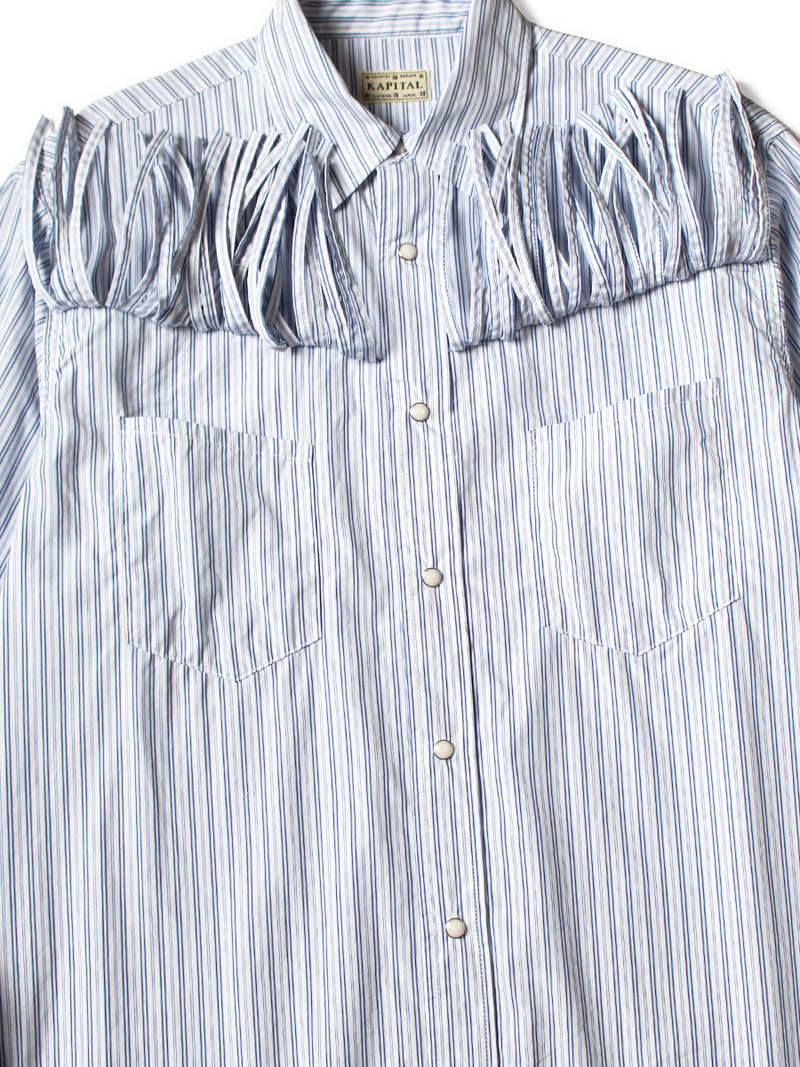 Kapital Cotton Stripe Fringed Husky Western Shirt - Big Border