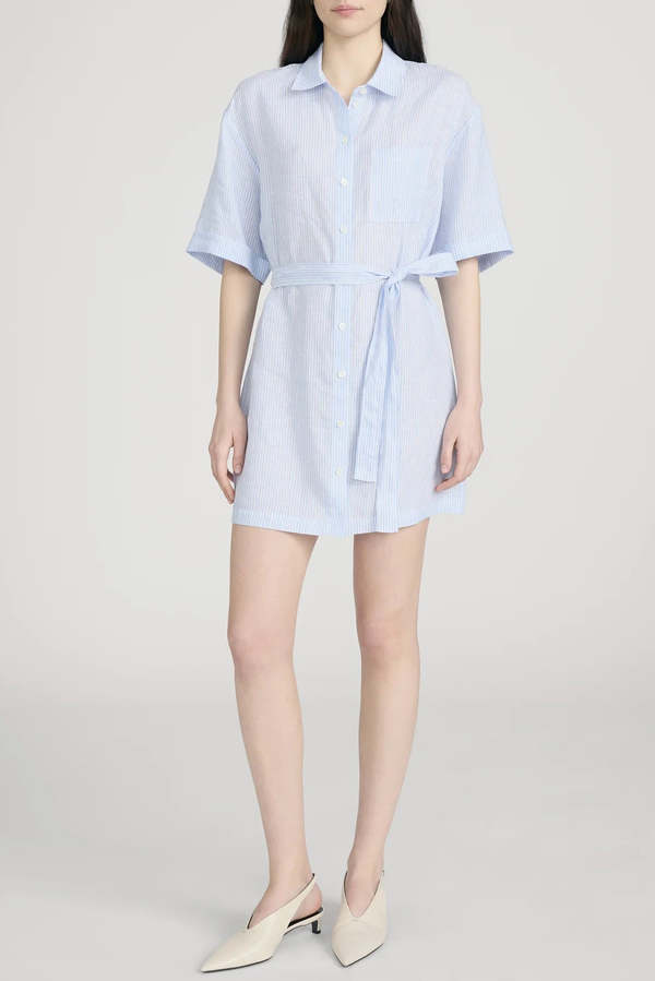 izzy denim shirt dress Women's Shift | Light Wash Mid Spring Dresses Cotton Primary colour:White Marine Layer makes the Costumes: Mens