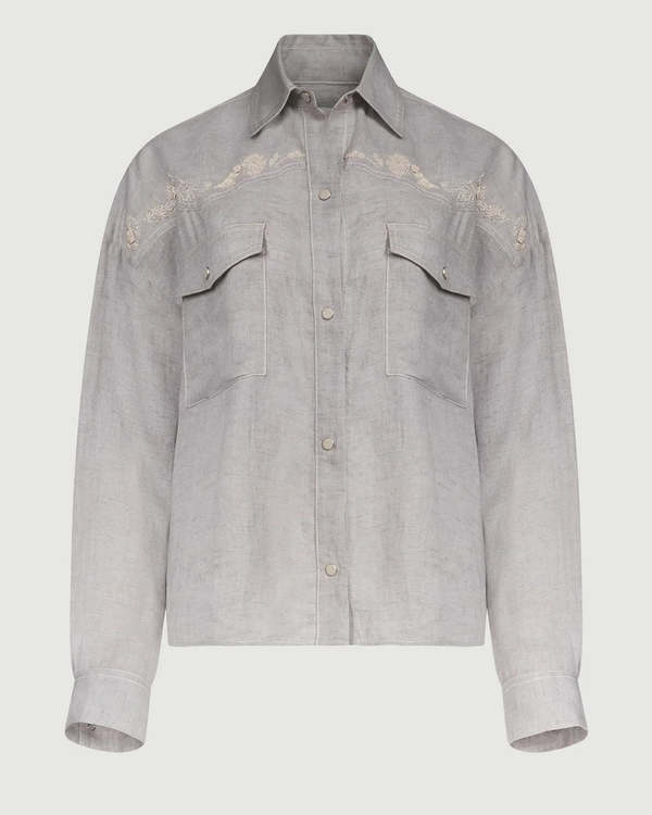 TWP Carter Shirt With French Knots - Gray