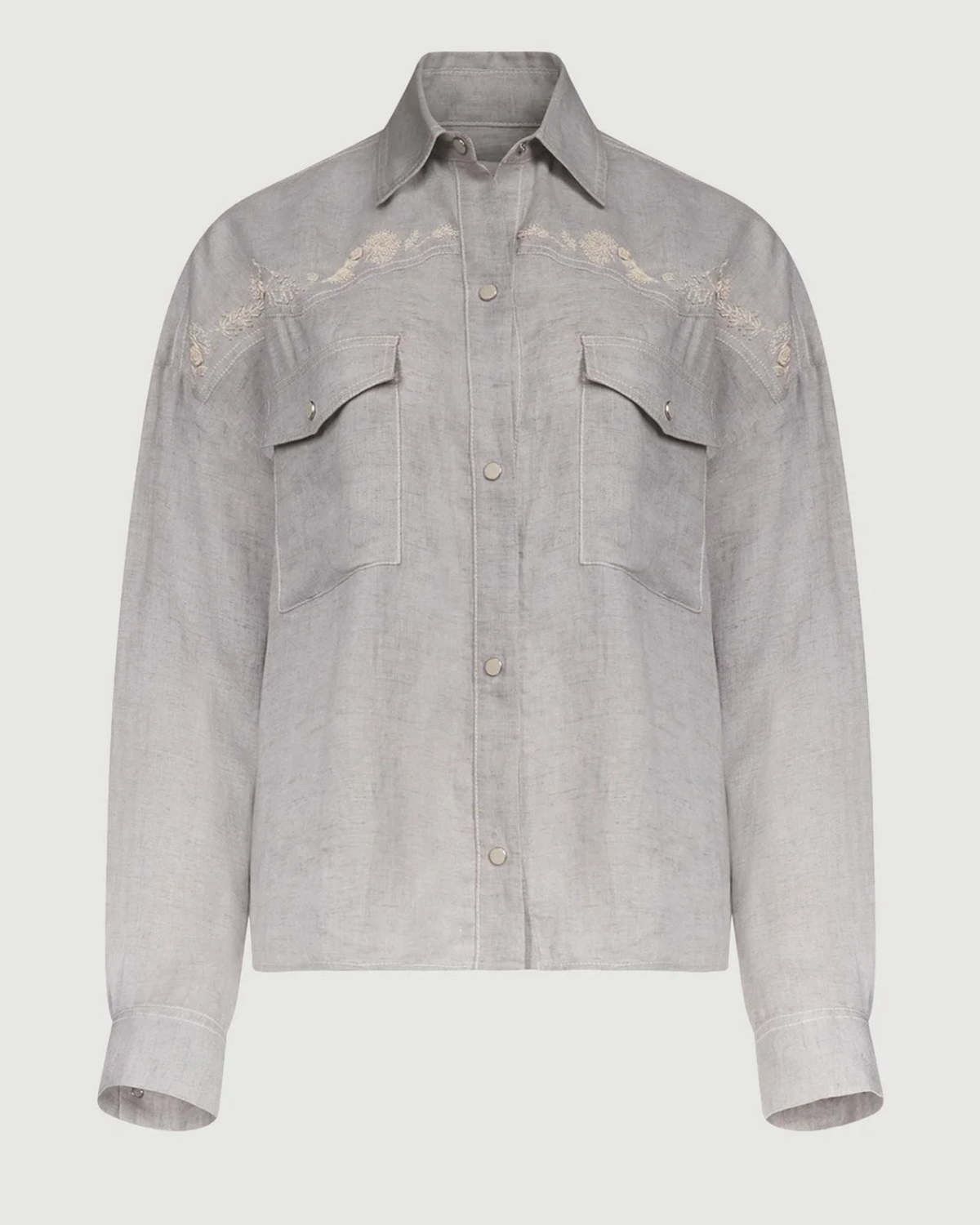 TWP Carter Shirt With French Knots - Gray - Image 1 of 6