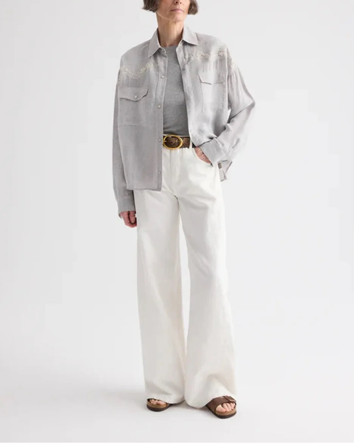 TWP Carter Shirt With French Knots - Gray - Image 2 of 6