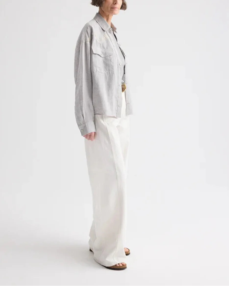 TWP Carter Shirt With French Knots - Gray