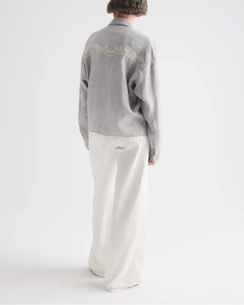 TWP Carter Shirt With French Knots - Gray