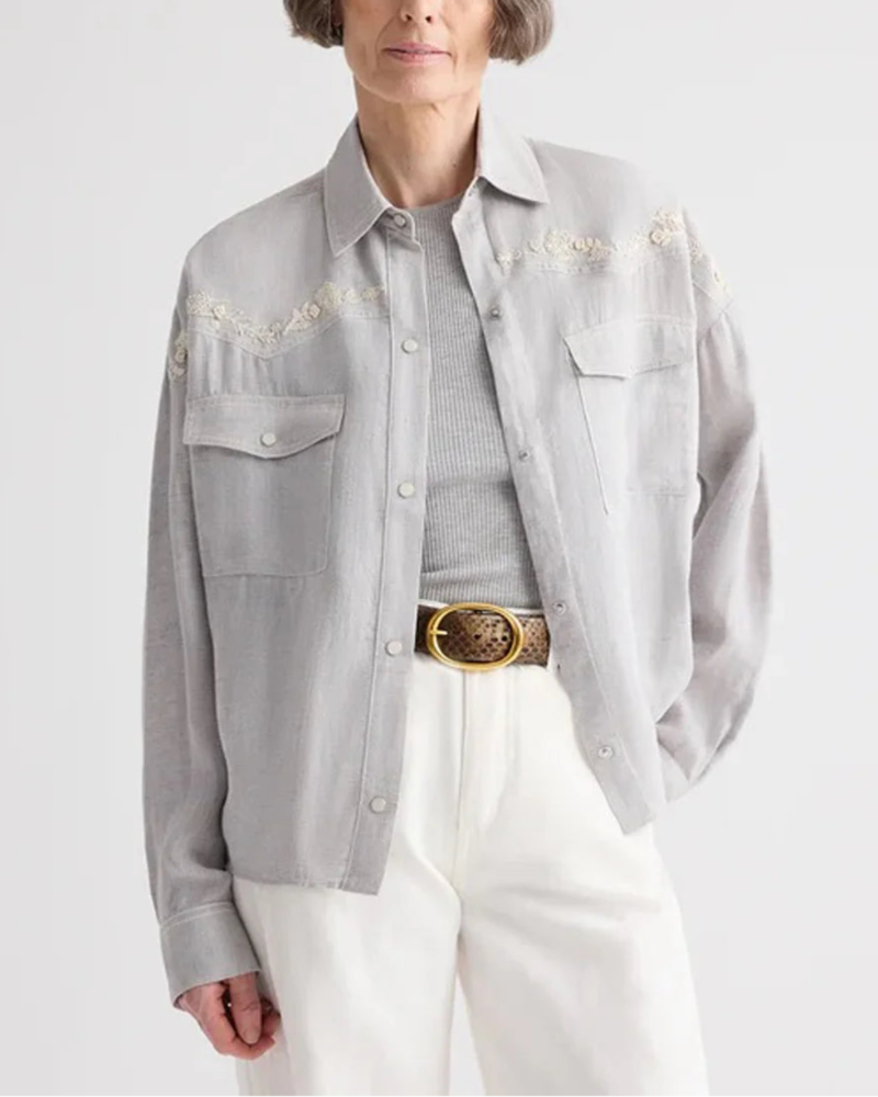 TWP Carter Shirt With French Knots - Gray