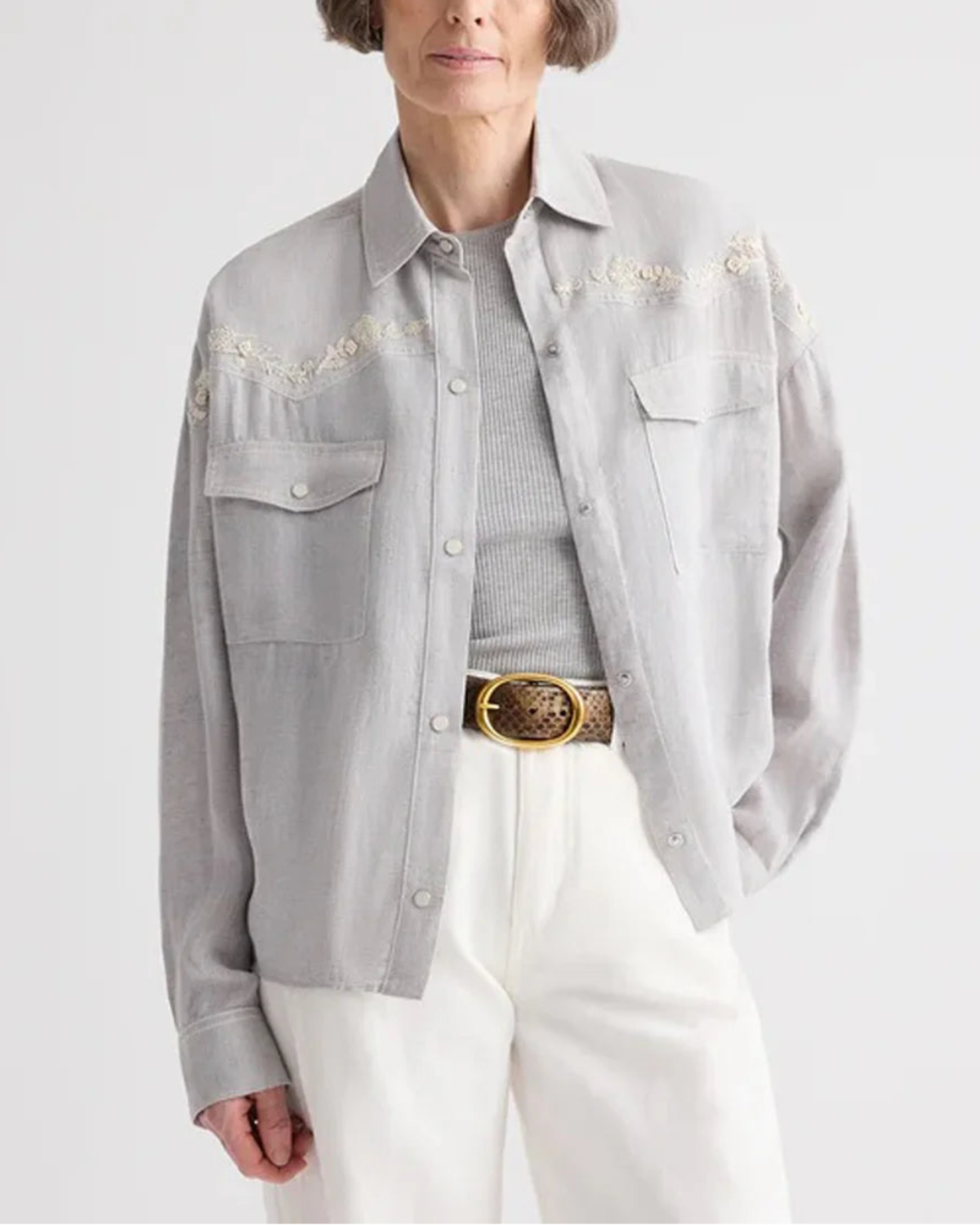 TWP Carter Shirt With French Knots - Gray - Image 5 of 6