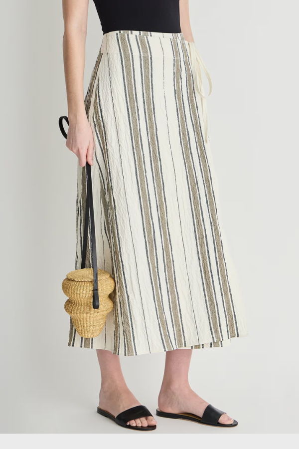 Apiece Apart Stripe Marsala Wrap Skirt - Affogato Stripe