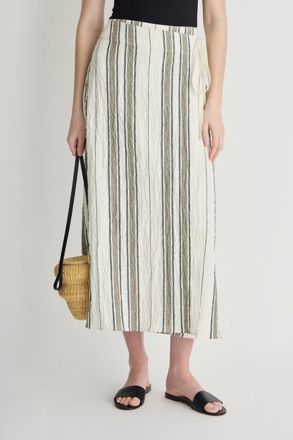 Apiece Apart Stripe Marsala Wrap Skirt - Affogato Stripe