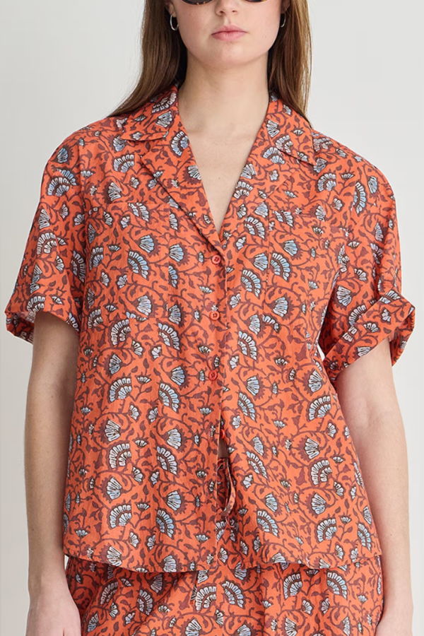 Apiece Apart Valenti Button Up Shirt - Night Blooms Firecracker