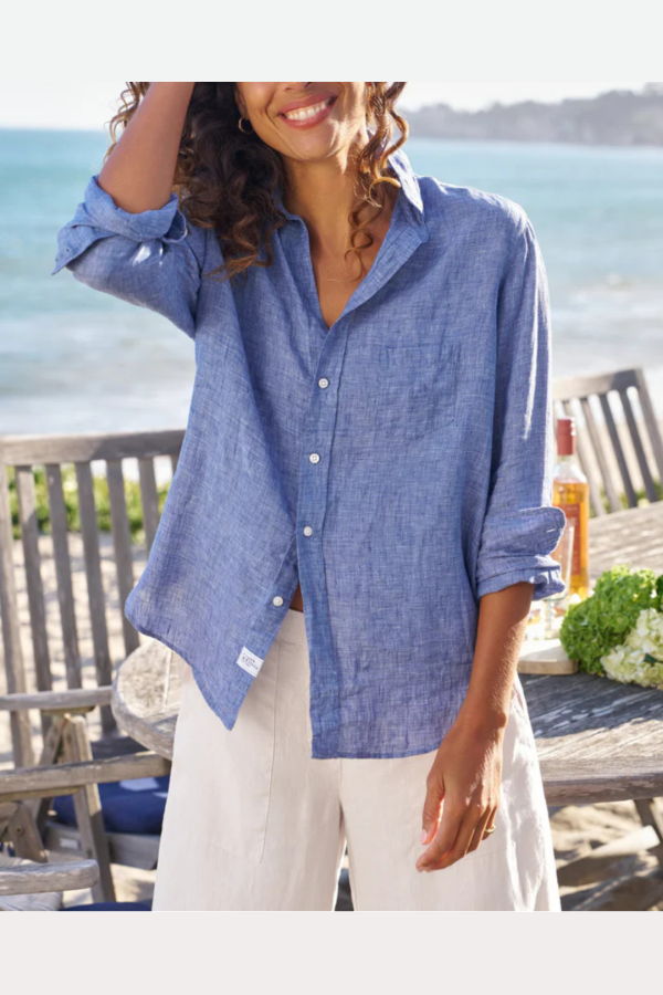Frank & Eileen Eileen Relaxed Button-Up Shirt - Navy Linen